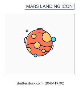 Mars color icon. Fourth planet from Sun. Uninhabited planet. Cosmos research. Mars landing concept. Isolated vector illustration
