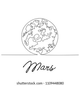 Mars. Continuous line drawing. Solar system. Vector illustration.