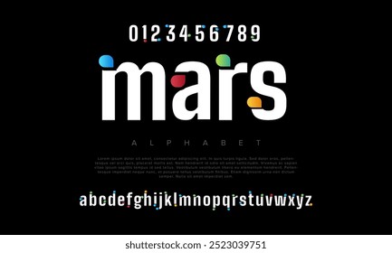 Mars creative modern geometric urban alphabet font. Digital abstract futuristic, game, techno, robot, music, logo, sport, minimal technology typography. Simple numeric vector illustration