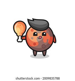 mars cute mascot is eating a fried chicken , cute style design for t shirt, sticker, logo element
