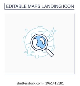 Mars exploration line icon. Planet research. Searching for new lifes. Mars landing concept. Isolated vector illustration. Editable stroke