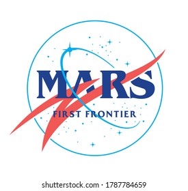 MARS first frontier slogan print design with space elements illustration