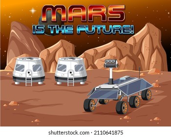 Mars Is The Furture Logo On Space Station Background Illustration