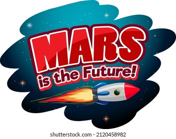 Marte es el logo de la palabra futura con la ilustración de la nave espacial