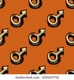Mars gender symbol seamless pattern. Original design for print or digital media.