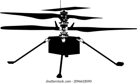 Mars Helicopter Ingenuity Logo In Black And White Colors. First Helicopter On Mars Concept. Vector Illustration.