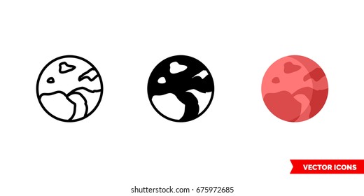 Mars icon of 3 types: color, black and white, outline. Isolated vector sign symbol.
