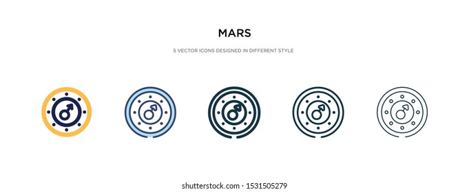 mars icon in different style vector illustration. two colored and black mars vector icons designed in filled, outline, line and stroke style can be used for web, mobile, ui