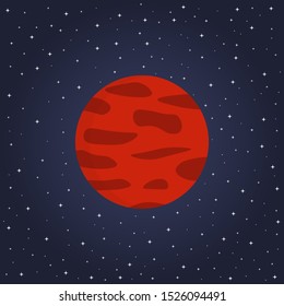 Mars Icon on Space Background. Planet of the Solar System. Vector Illustration. Flat Style. Graphic Design for Education Classes, Study Books, Planetarium, Flayers, Banners, Posters, Cards.