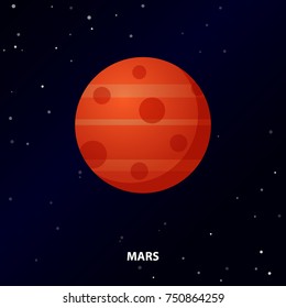 Mars Icon on Space Background. Planet of the Solar System. Vector Illustration. Flat Style. Graphic Design for Education Classes, Study Books, Planetarium, Flayers, Banners, Posters, Cards.