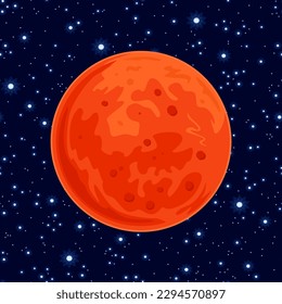 Icono de Marte. Planeta rojo en el espacio oscuro contra el fondo de las estrellas. Dibujo vectorial del planeta del sistema solar.
