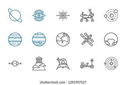 mars icons set. Collection of mars with solar system, moon rover, lander, olympus, pluto, space station, jupiter, venus, mars rover, big bang. Editable and scalable icons.