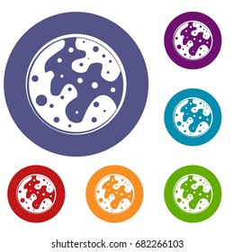 Mars icons set in flat circle red, blue and green color for web