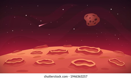 Mars landscape panorama, red planet. Vector illustrations