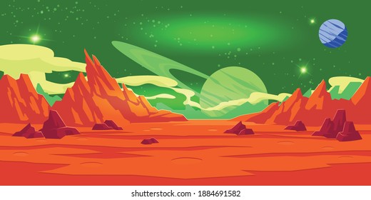 Mars landscape vector, alien planet icon, martian background illustration, planet Mars background vector - relating to the planet Mars or it's supposed inhabitants.