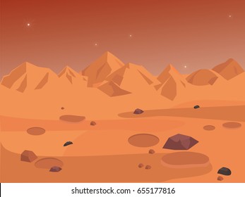 Mars Landscape, Vector Space Background