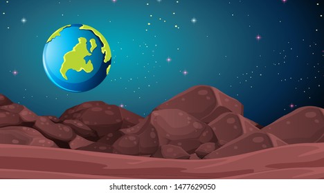 Mars landscpae earth scene illustration