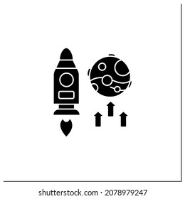Mars mission glyph icon. Responsible research and development mission. Observe planet.Mars landing concept.Filled flat sign. Isolated silhouette vector illustration