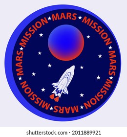 Mars Mission - Symbol des Planeten, Raumschiff - Vektorgrafik. Weltraumforschung.