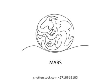 Marte. Conceito de Lua, Estrela, Sol e planeta. Design de desenho de linha única. Ilustração gráfica vetorial