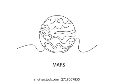 Marte. Conceito de Lua, Estrela, Sol e planeta. Design de desenho de linha única. Ilustração gráfica vetorial