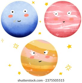 Mars Neptune Jupiter illustrations solar system 