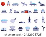 Mars observatory icons set cartoon vector. Planet colonization. Space surface