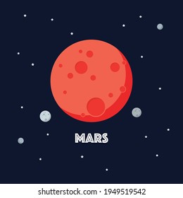 Mars on space background. star and planets on galaxy background. Flat style vector illustration