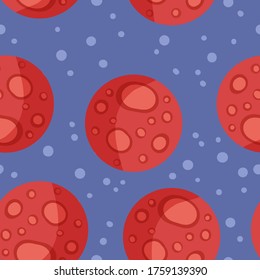 Mars planet abstract seamless space pattern background with planets. Solar system planets children wallpaper texture tile. Vector stock illustration