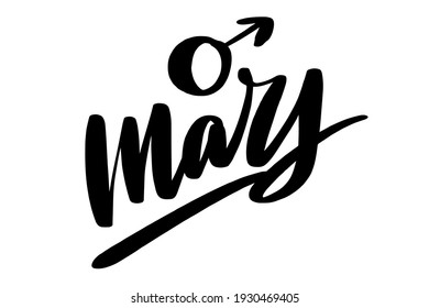 Mars planet - astrology natal birth chart symbol. Inspirational brush lettering. Vector stock illustration isolated on white background. Black ink handwriting.