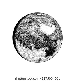 Mars Planet. Astronomical galaxy space. Engraved hand drawn in old sketch, vintage style for label.