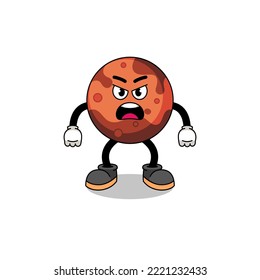 mars planet cartoon illustration with angry expression , character design