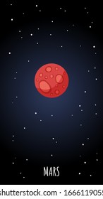 Mars planet cartoon poster. Vector vertical banner of a space astronimic object for web, stories and media.