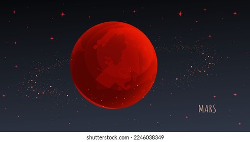 planeta Marte. Colección de Planetas del Sistema Solar. Ilustración vectorial de estilo caricatura aislada en fondo blanco. Universo de dibujos animados de fondo de galaxia espacial, paisaje de polvo de cosmos.