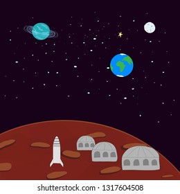 Mars planet Discover Universe Space satellite travel Star moon cosmos astronomy inspiration graphic design typography element. Hand drawn postcard. Cute simple vector paper cutout collage style.