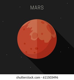 Mars planet in flat style with long shadow. Vector simple illustration of solar system with mars.