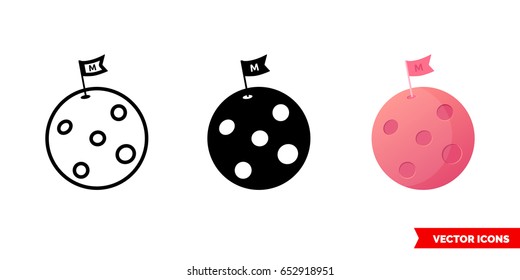Mars planet icon of 3 types: color, black and white, outline. Isolated vector sign symbol. Colonization of Mars. Mars One.
