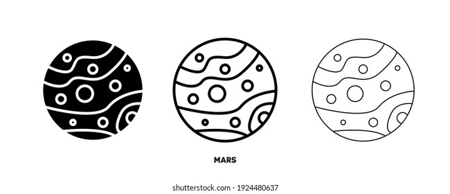 Mars planet icon vector. Simple planet Mars sign in modern design style and logo art for website and mobile app. Editable drawing and silhouette in one.