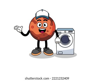 mars planet illustration as a laundry man , character design
