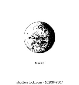 Mars planet image on white background. Hand drawn vector illustration.