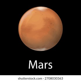 Planeta Marte com Nome Isolado na Ilustração Vetorial em Plano de Fundo Preto 
