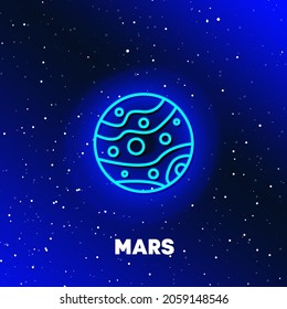 Mars planet neon icon design. Space and planets and universe concept. Web elements in neon style icons. Realistic icon for websites, web design, mobile app, info graphics.