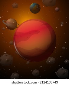 Mars planet on space background illustration