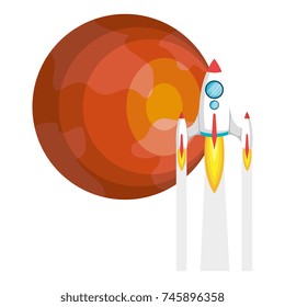 mars planet with rocket