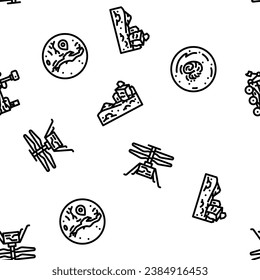 mars planet science space cosmos vector seamless pattern thin line illustration