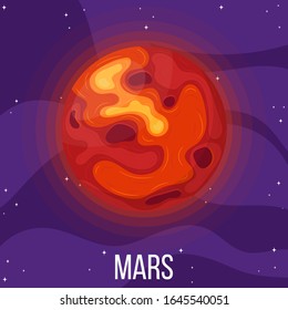 Mars planet in space. Colorful universe with Mars. Cartoon style vector illustration for any design.