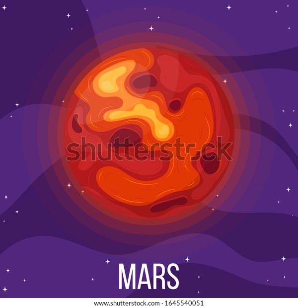 Mars planet in space.\
Colorful universe with Mars. Cartoon style vector illustration for\
any design.