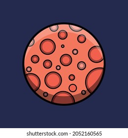 Mars planet space icon, flat cartoon illustration isolated on dark blue background