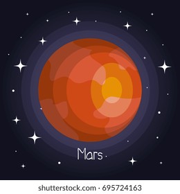 mars planet in space with stars shiny cartoon style