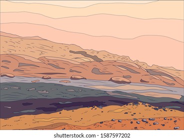 Mars planet surface close up, vector illustration